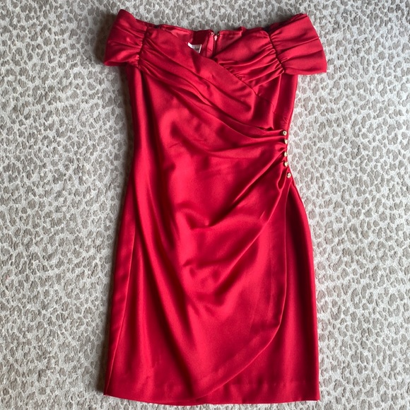 Neiman Marcus Dresses & Skirts - Rare Vintage Neiman Marcus Red Off the Shoulder Mini Cocktail Dress, size M